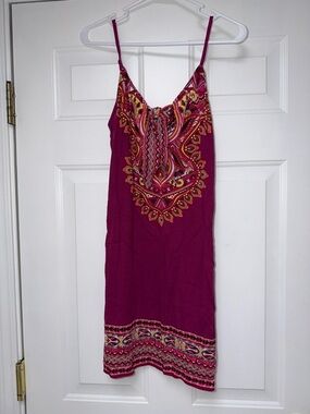 Xhilaration Magenta Boho Tie-Front Spaghetti Strap Mini Dress